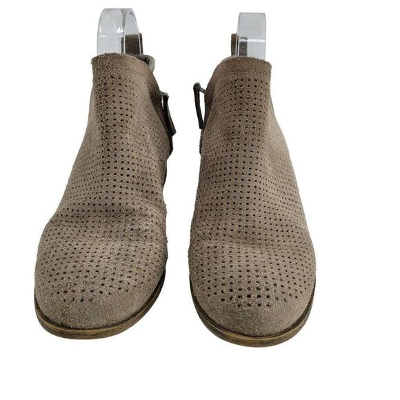 Toms Ankle Booties Deia Casual Boho Perforated Suede Canvas Block Heel Zip Tan 8 - Picture 4 of 12